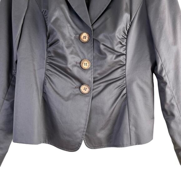 Lafayette 148 New York Satin Ruched Blazer‎ Wooden Button Front Jacket Brown, 10 - Picture 5 of 10